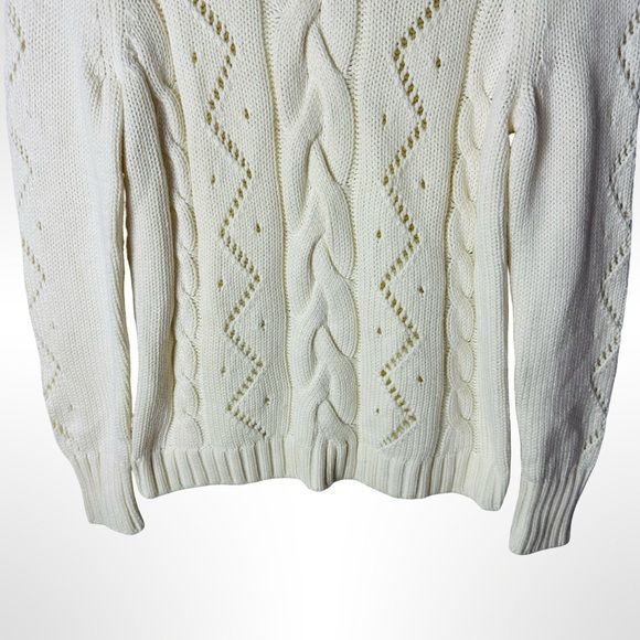 Talbots Cable Knit Sweater Ivory Small NWT Coastal Fisherman Preppy Cottage - Picture 5 of 11